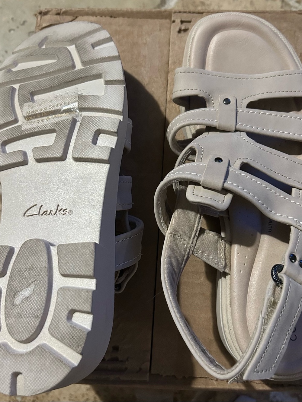 Clarks Women's Light Beige Strappy Leather Sandals - Picture 3 of 3